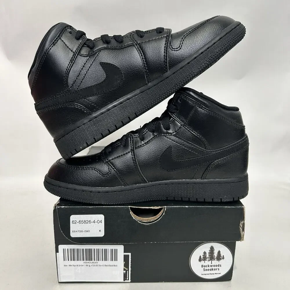 Nike Air Jordan 1 Mid GS “Deep Black Nubuck Swoosh” - Picture 3 of 6